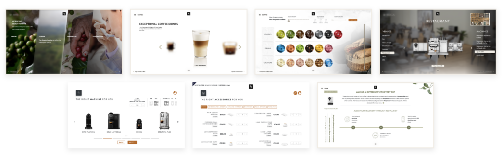 Revenue Enablement Real-World Success Stories from Salesdrive displayed in a variety of screenshots with visually appealing Nespresso presentations created by Salesdrive.