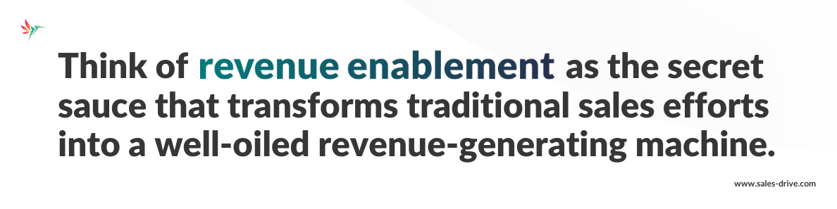 Revenue Enablement Simplified Explanation: Think of revenue enablement as the secret sauce that transforms traditional sales efforts into a well-oiled revenue-generating machine